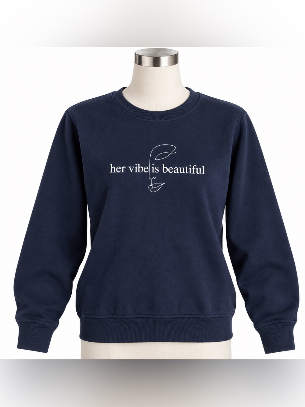 Peace Collective “Her Vibe Is Beautiful” Navy Crewneck Sweatshirt Unisex M